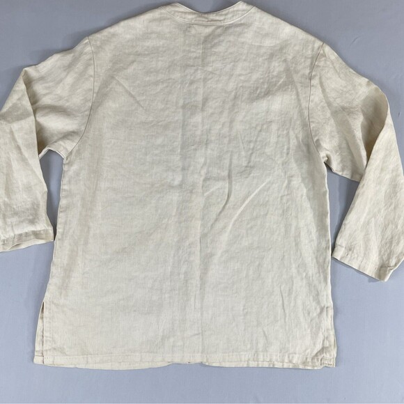 David Dart 100% Linen Button Closure Blouse Women's Size P Beige Pocket Vintage - Picture 2 of 12